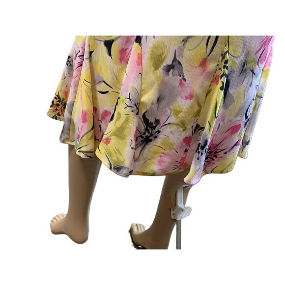Tanjay Yellow Floral Print Ruffled Hem Elastic Waistband Peasant Skirt Size 16 - Picture 7 of 12